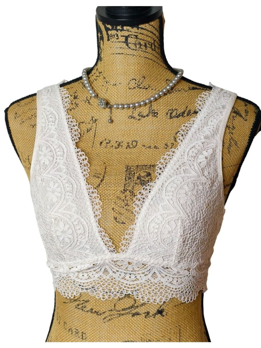 Victorias Secret White Lace Bralette S Floral Scalloped Deep V Stretch Crop